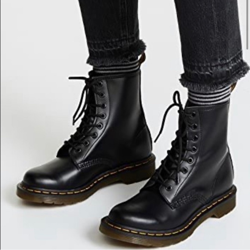 Dr. Martens Black Leather Awley Unisex Combat Boot